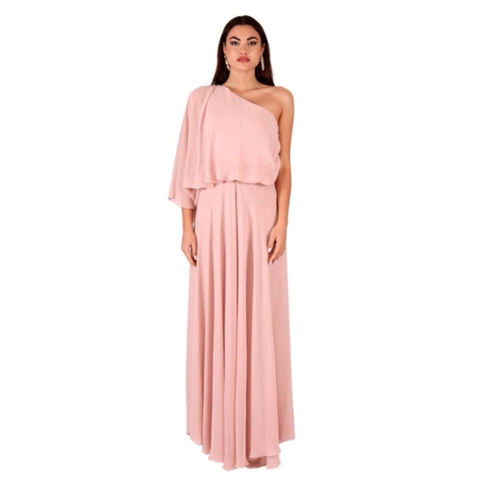 Love In Dusty Rose One Shoulder Draped Bodice Midi Dress